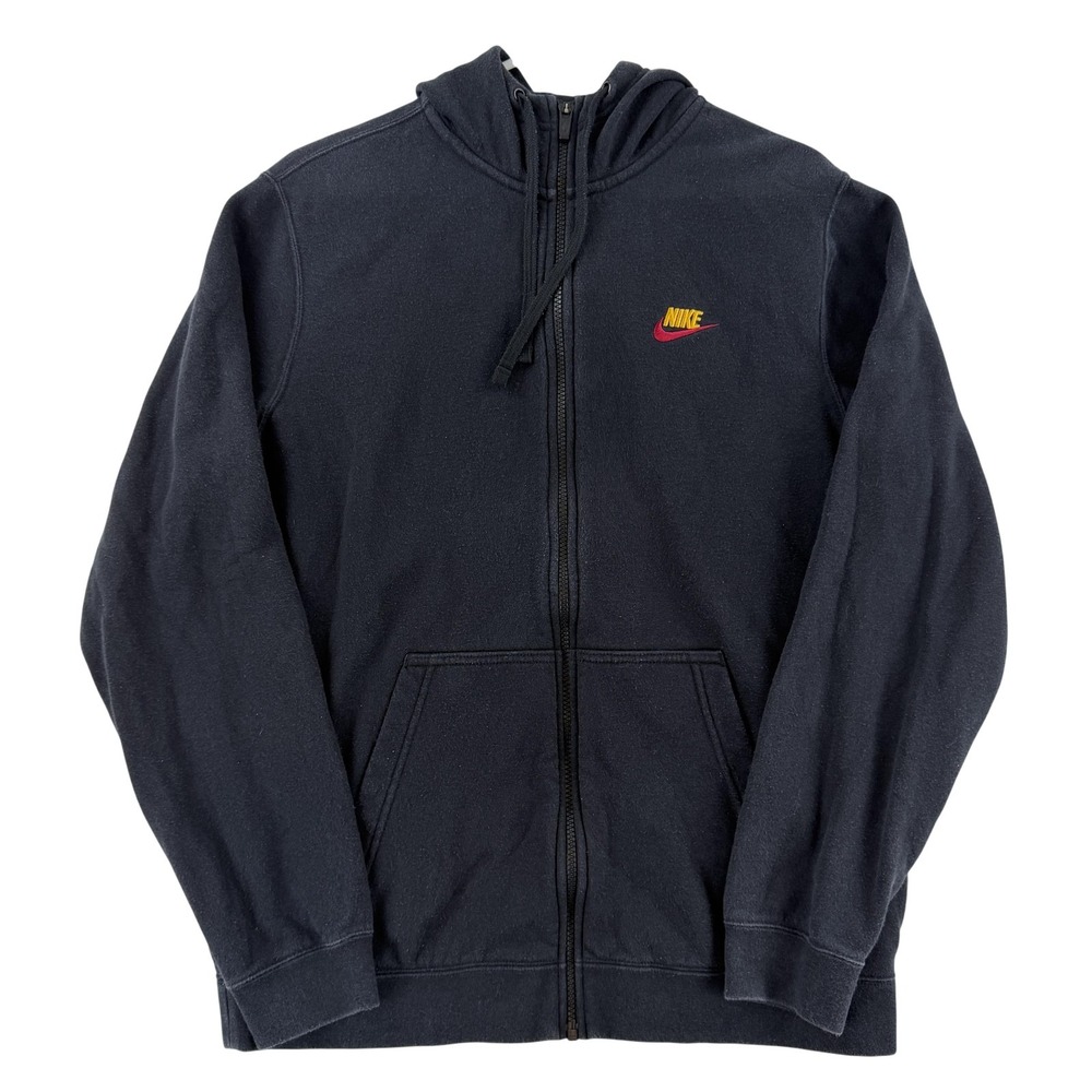 Nike Hoodie‎ Mens Large Black Full Zip Fleece Embroidered Swoosh Logo Sweatshirt